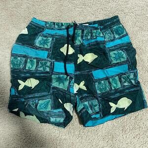 G2000 Men's Teal Fish Print Swim trunks
